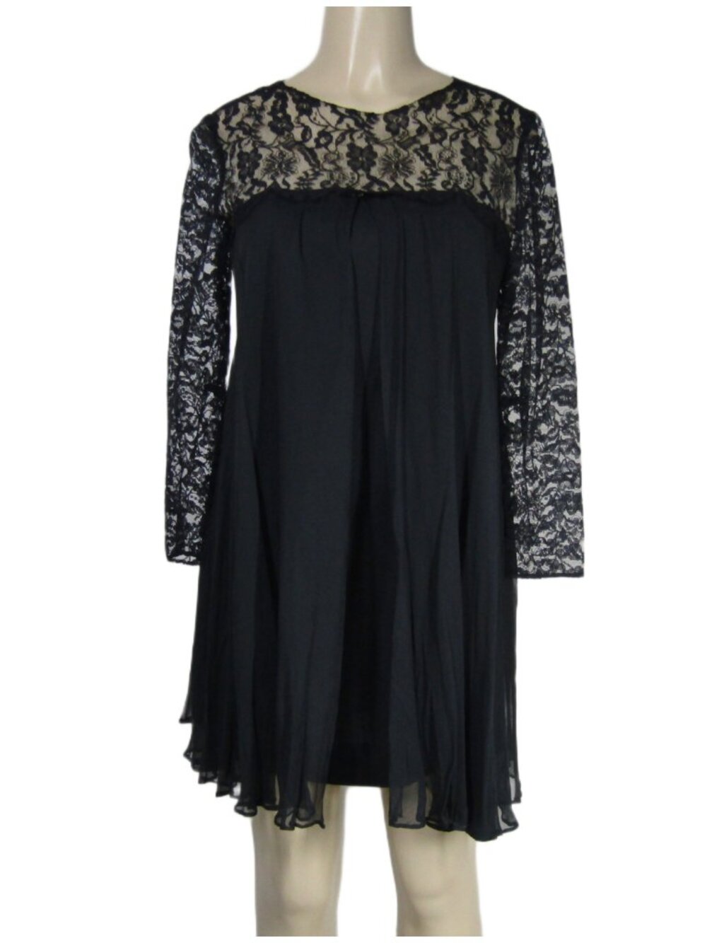 VTG 60s 70s BABY DOLL Whimsigoth Mod MCM Lace Party Black HOCO Coquette Dress S